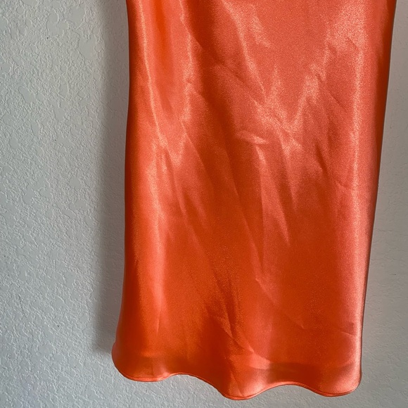 HEMLINE Cowl Neck Silky Sleek Orange Satin Slip Mini Coquette Party Dress Sz XS - Picture 6 of 12